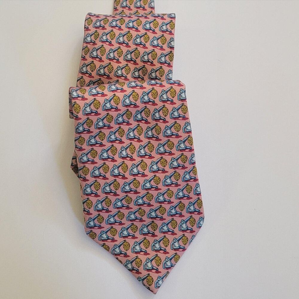 Handmade Neck Tie Mens One Size Pink Silk Gorilla Hop Cone Beer Novelty Print